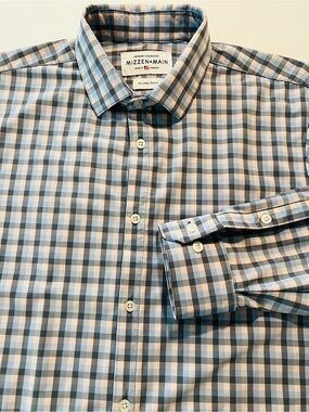 Mizzen Main Leeward Shirt XXL Trim Fit Blue Pink Plaid Performance Button Up 2XL